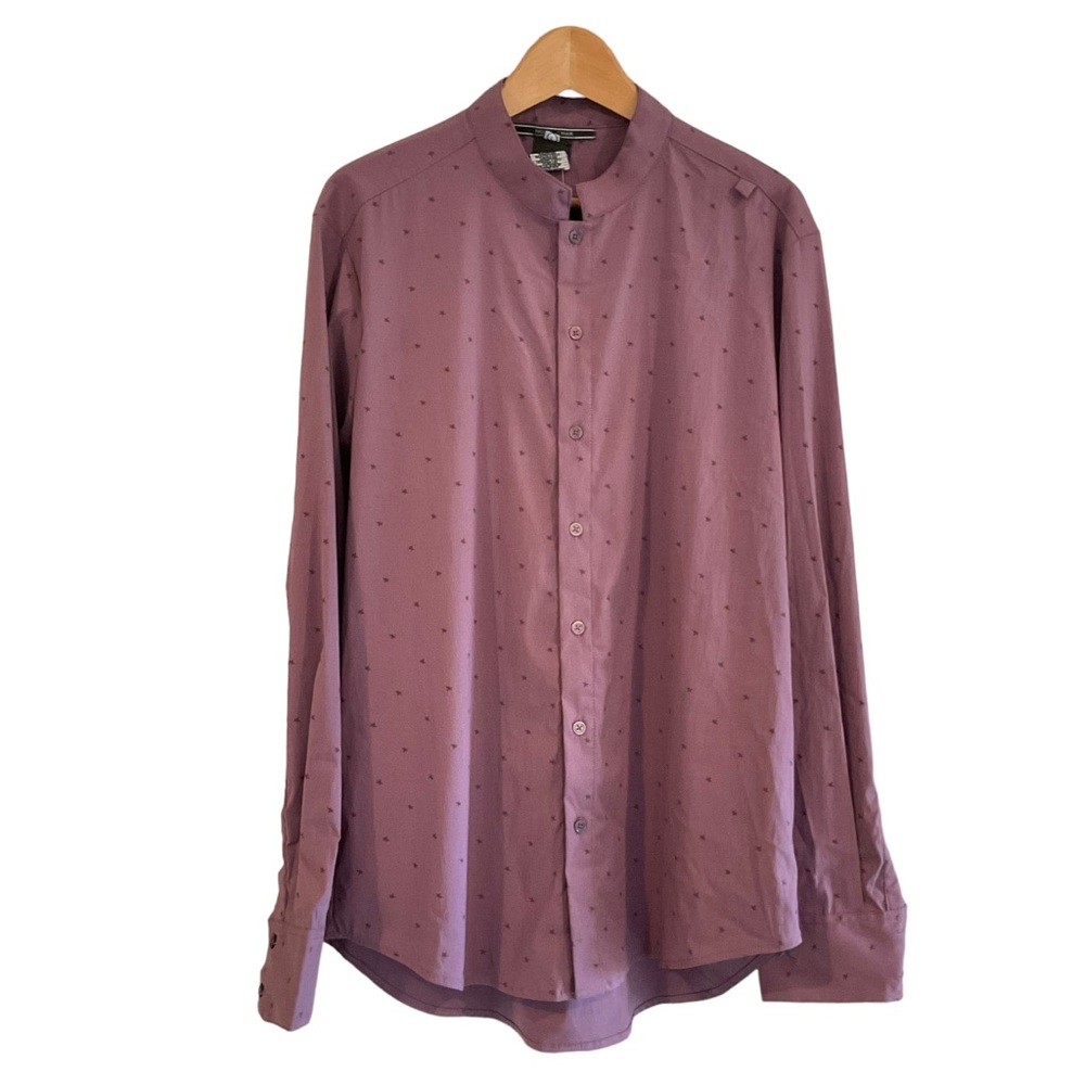 NWT Noel Asmar Star Print Wine Button Up Shirt Men’s L Mandarin Collar Bartender